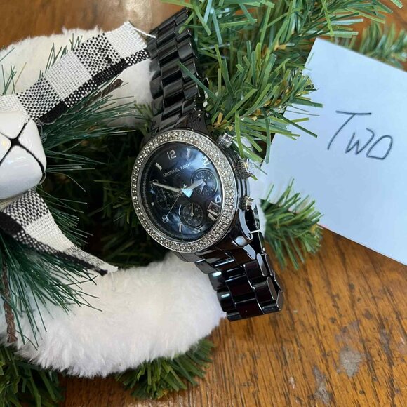 MICHAEL KORS BLACK CERAMIC CRYSTAL WATCH - Picture 1 of 3
